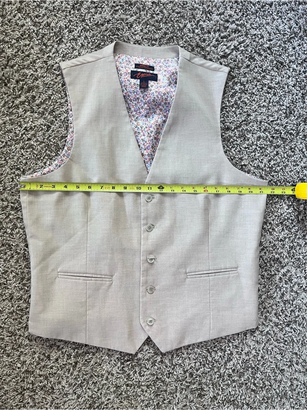 Egara Men Skinny Fit Stretch‎ Suit Vest Tan Floral Lining Size L Waistcoat